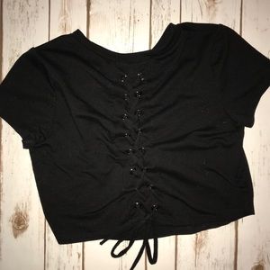 Lace up Back Black Crop Top